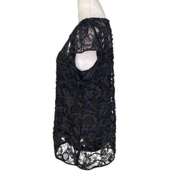 ECI New York Ruffled Black Lace Cap Sleeve Top with Built-In Camisole XL #248 - Picture 2 of 10
